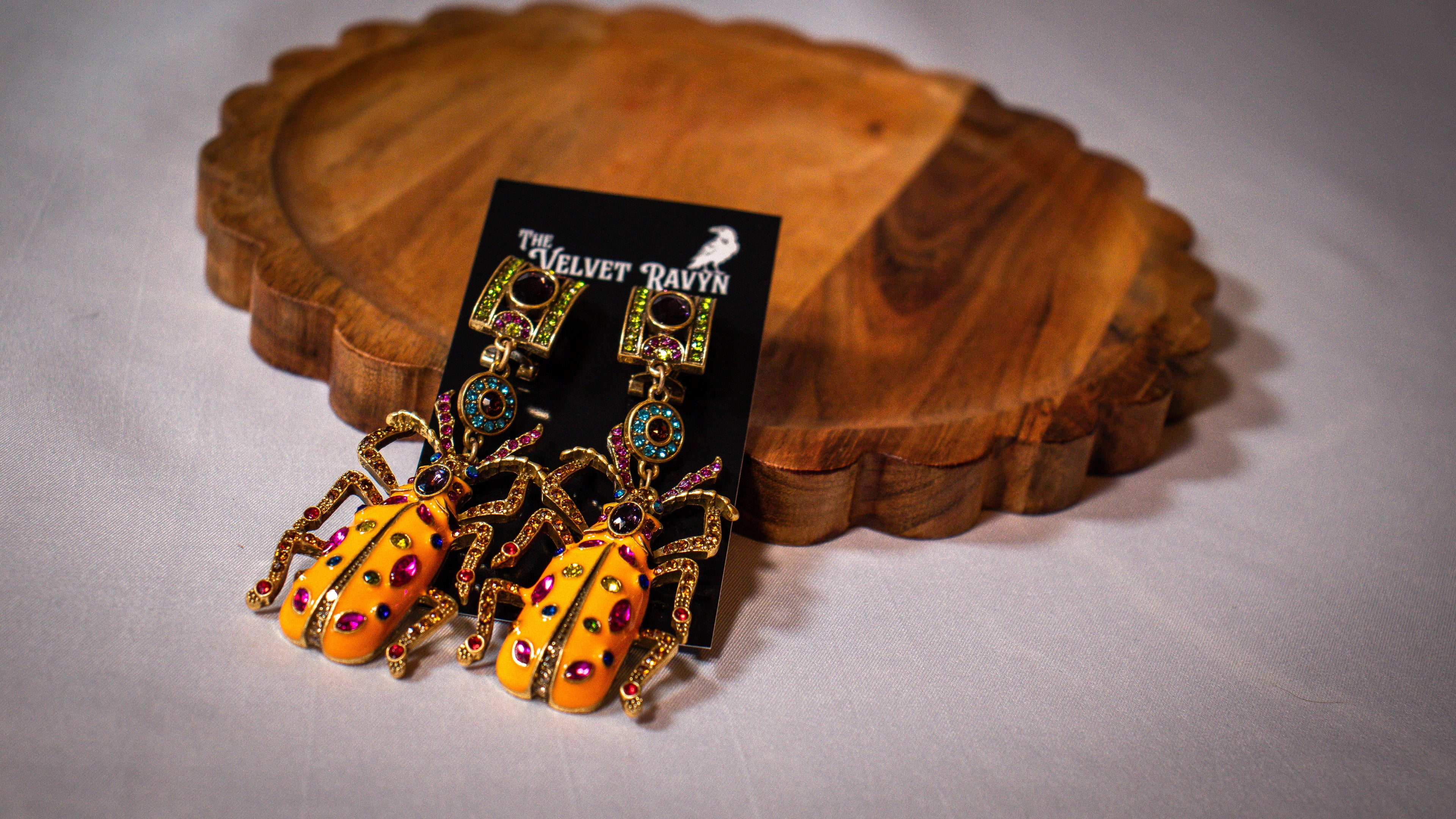 Orange Beetle Earrings
