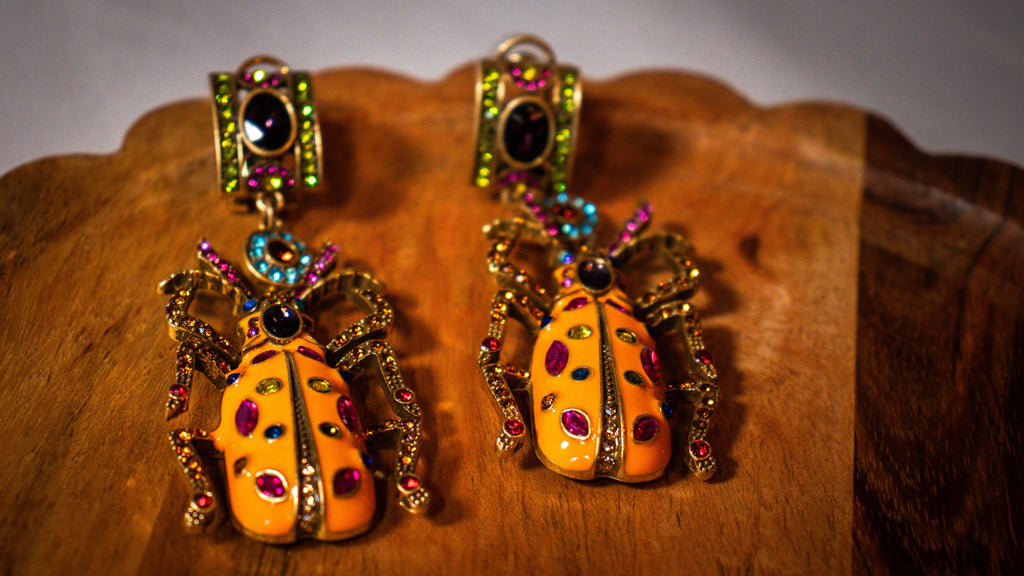 Orange Beetle Earrings