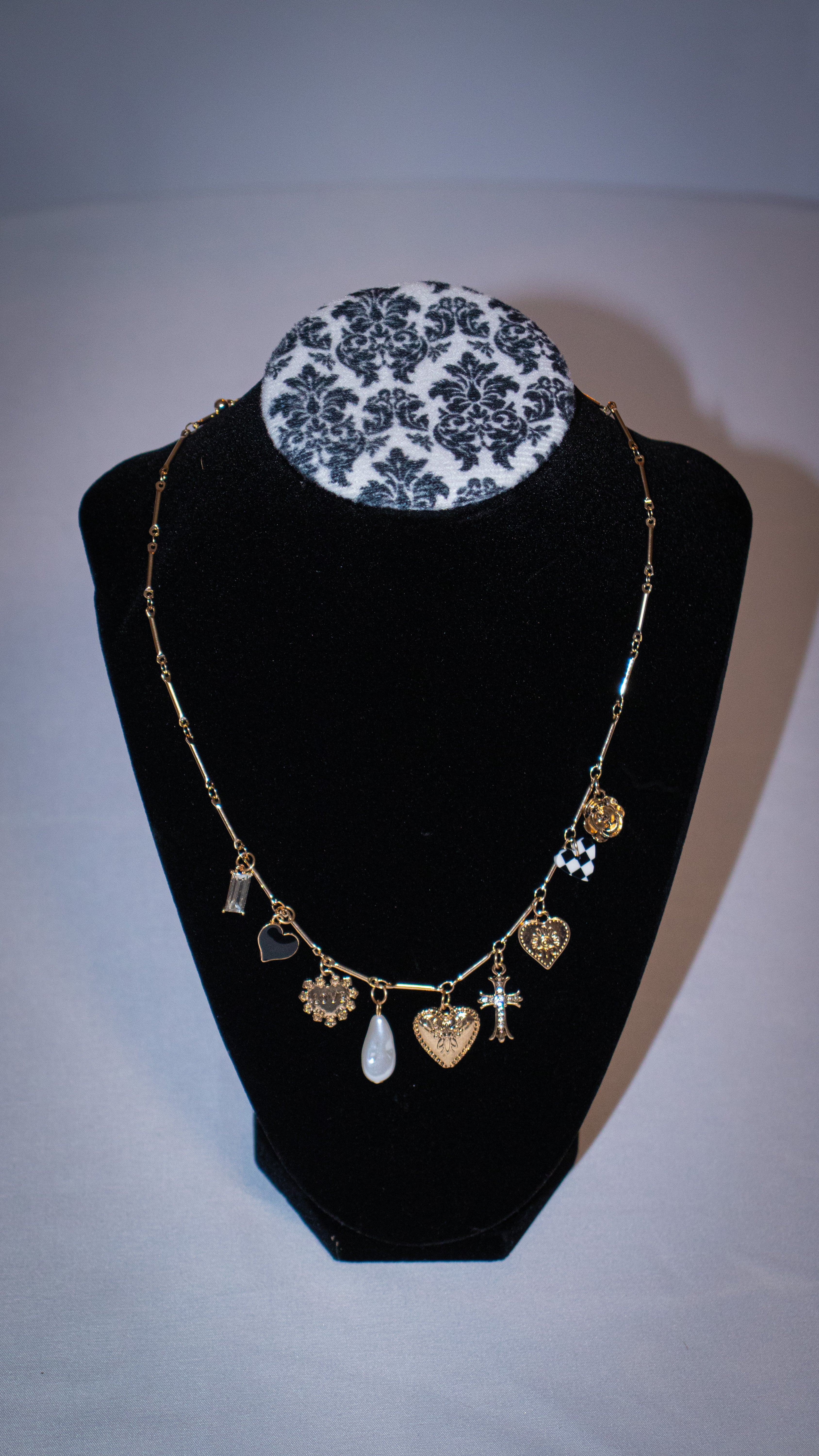 Checker Cross Charmed Necklace