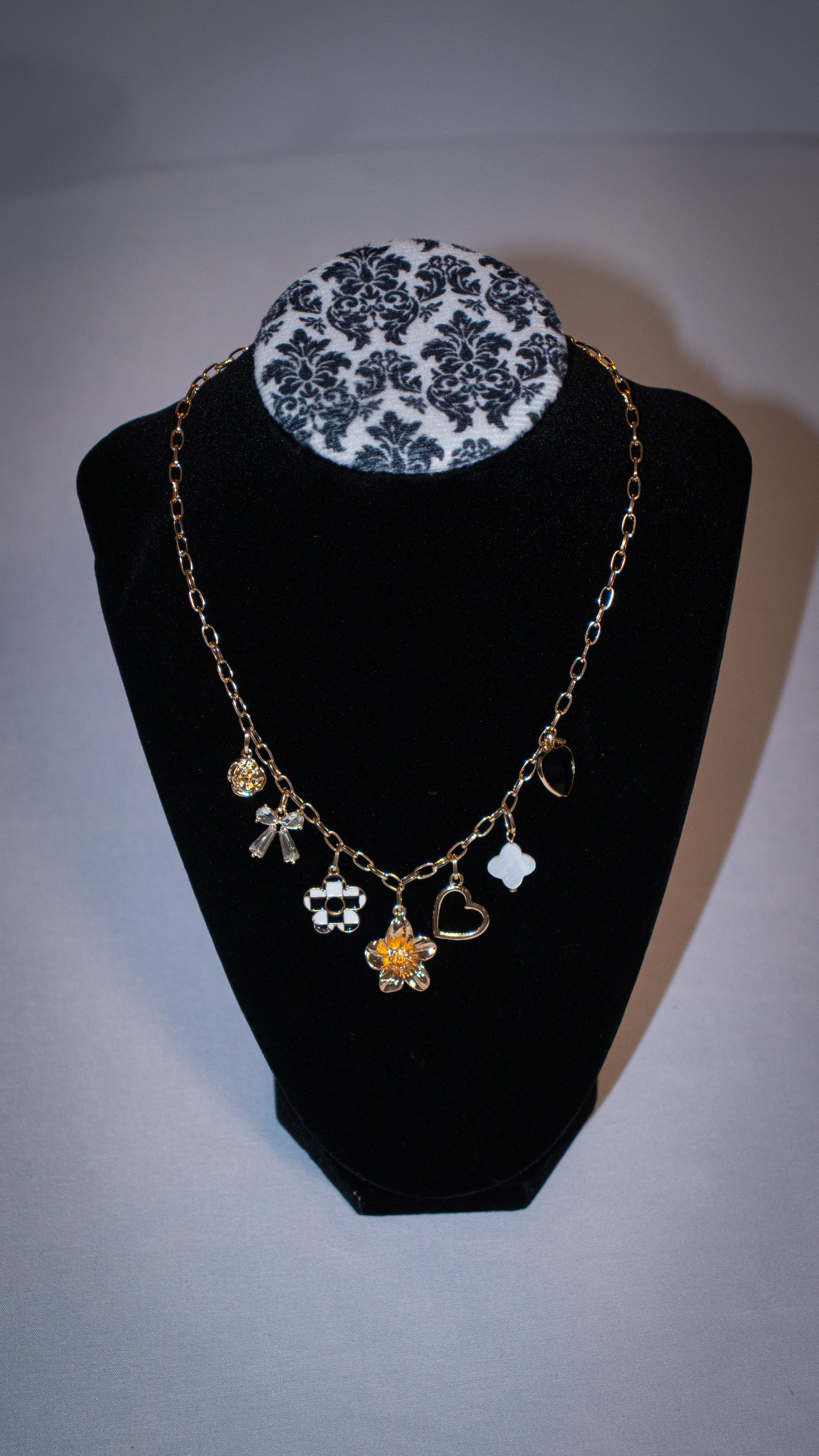 Checker Flower Charmed Necklace