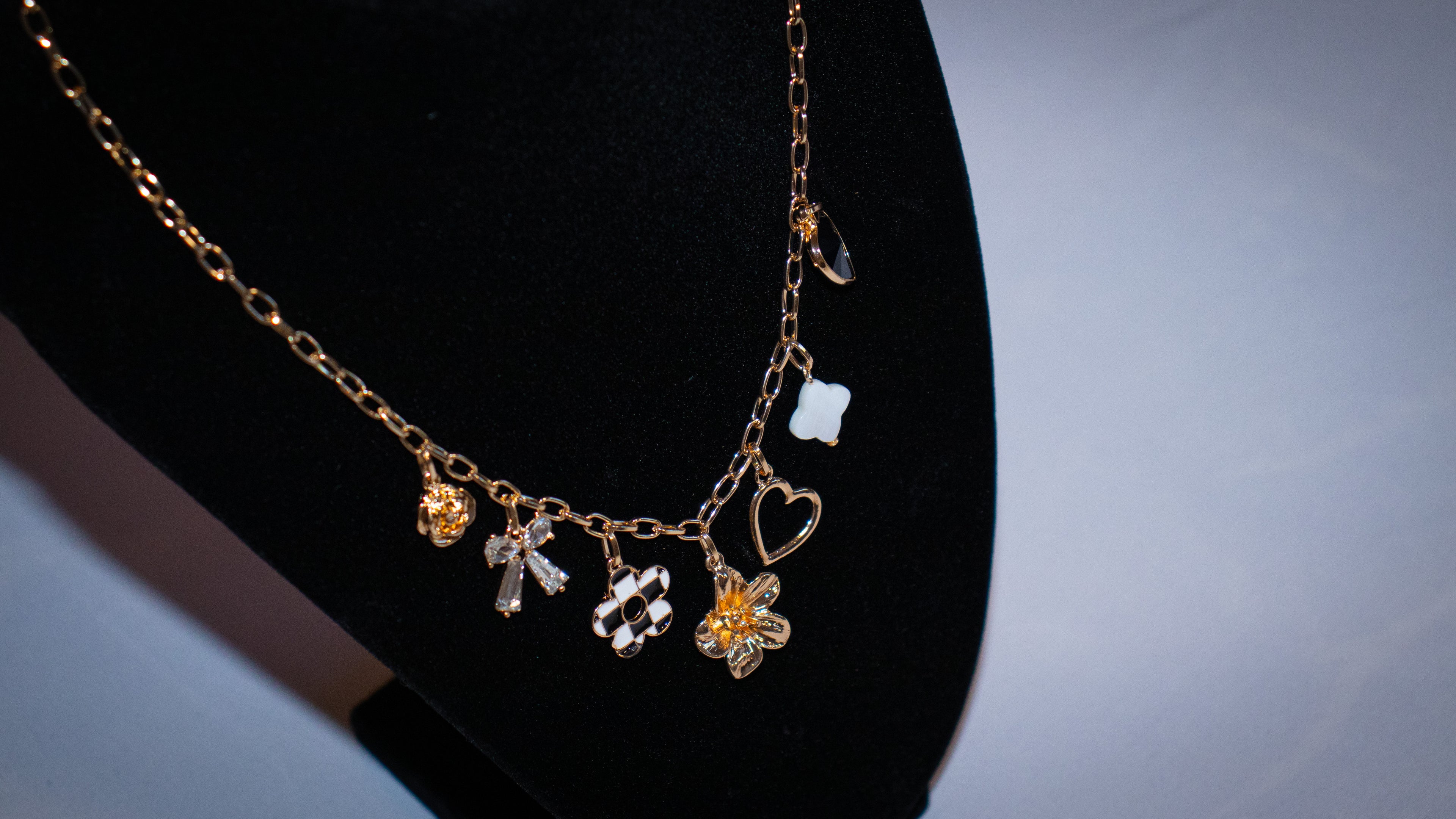 Checker Flower Charmed Necklace