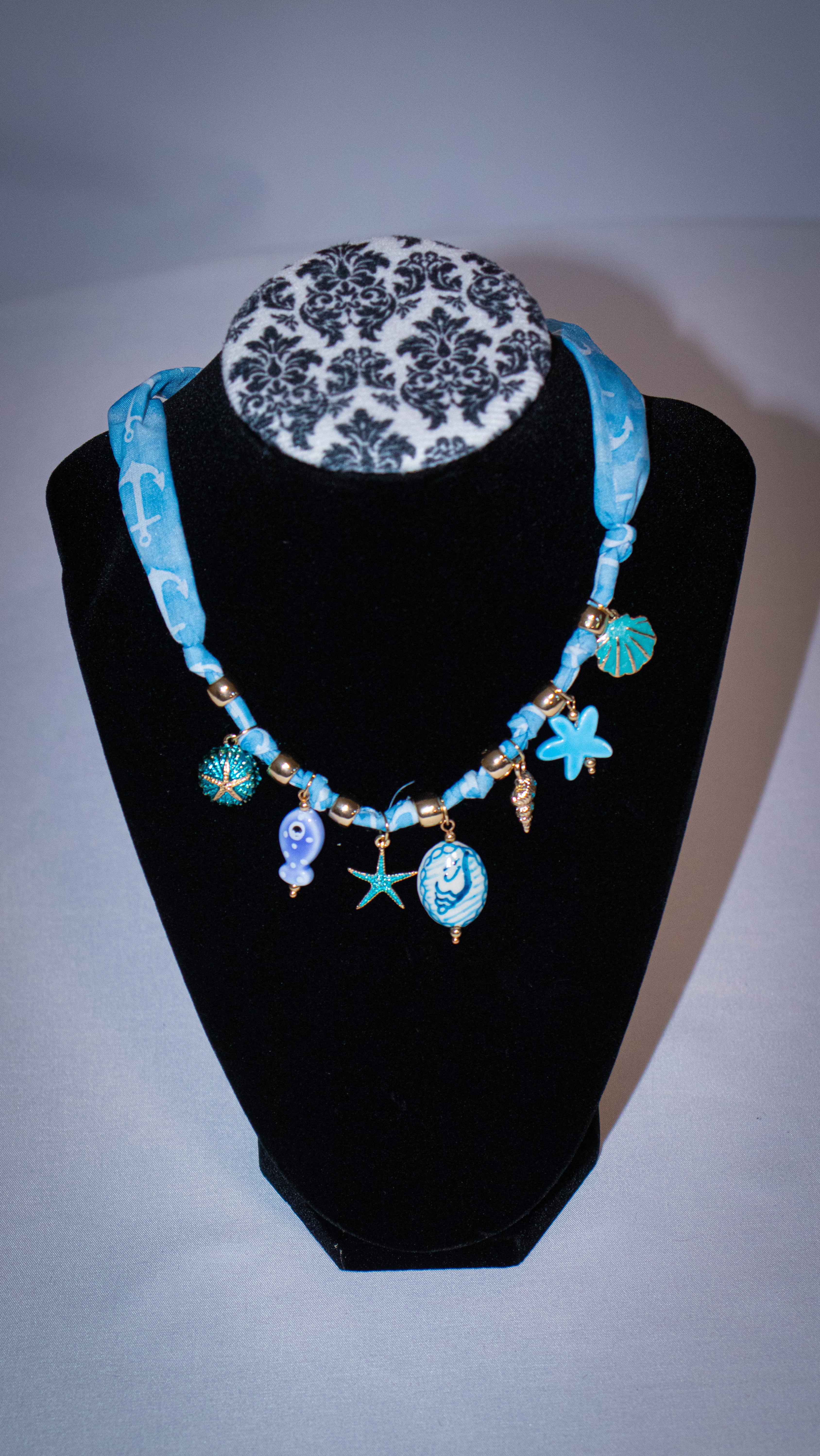 Blue Shell Charmed Scarf Necklace