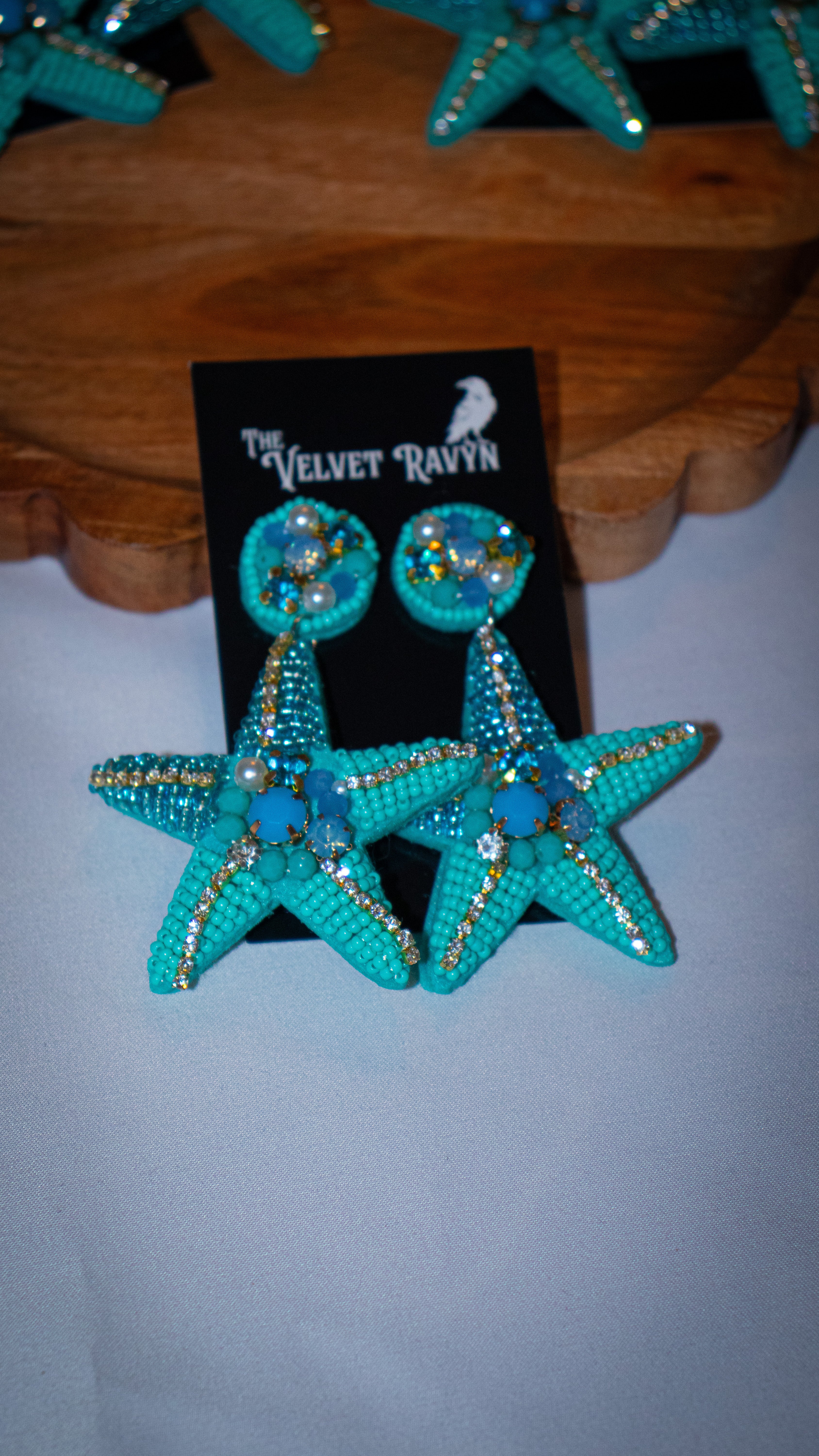 Blue Starfish Beaded Earrings