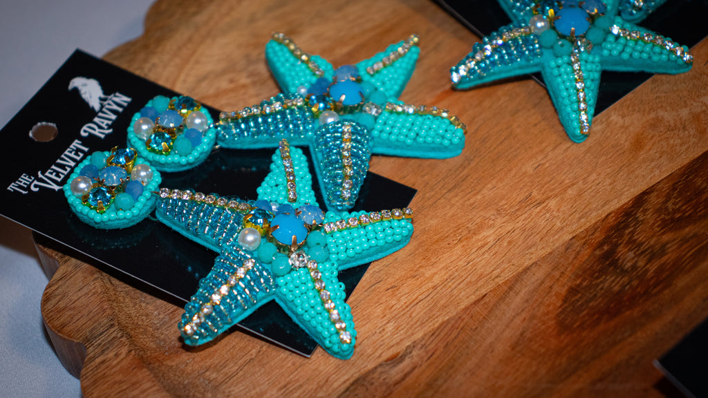 Blue Starfish Beaded Earrings