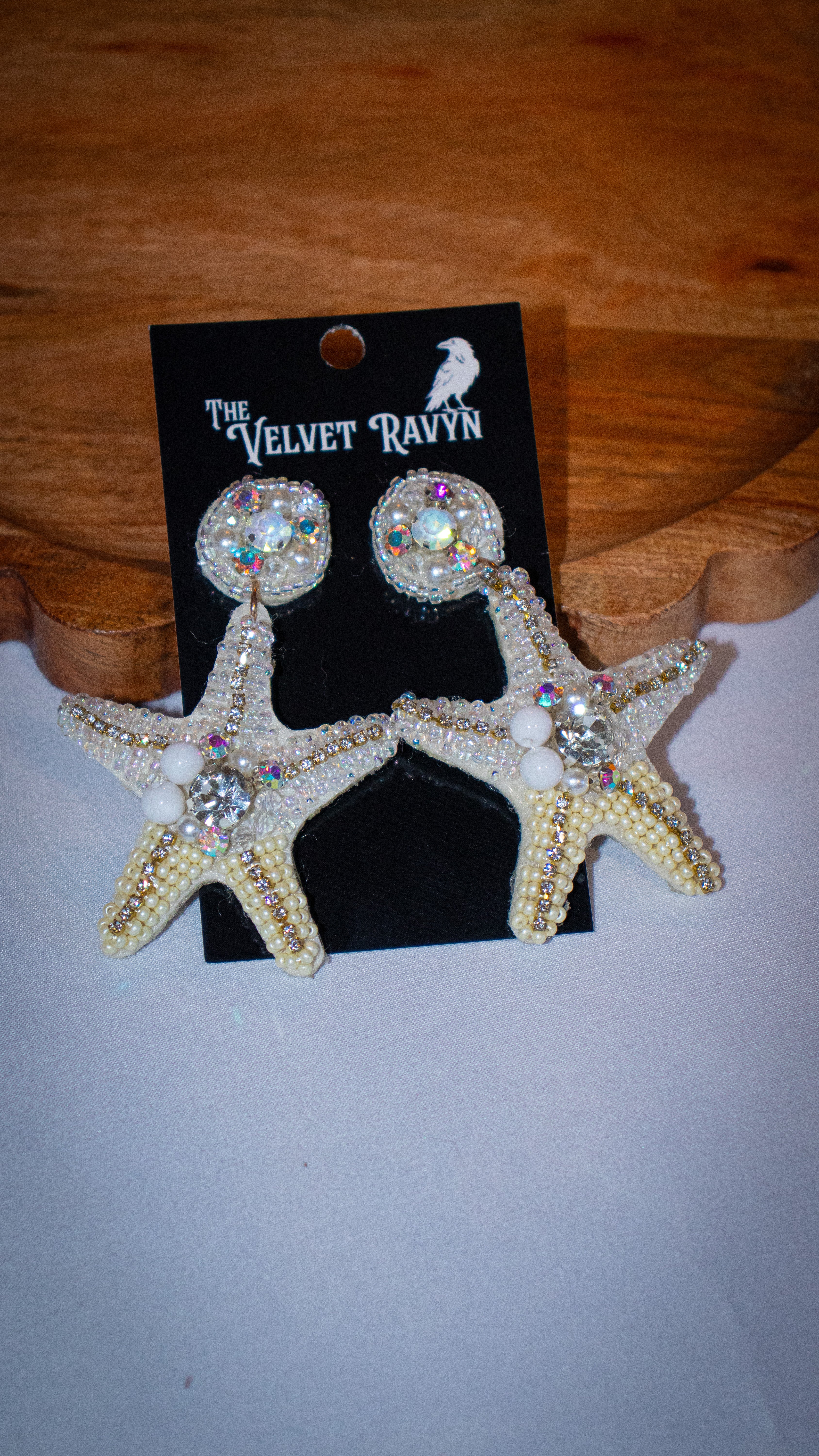 White Beaded Starfish Earrings