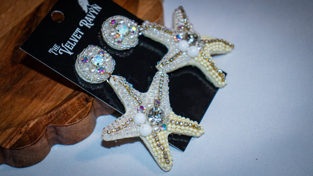 White Beaded Starfish Earrings