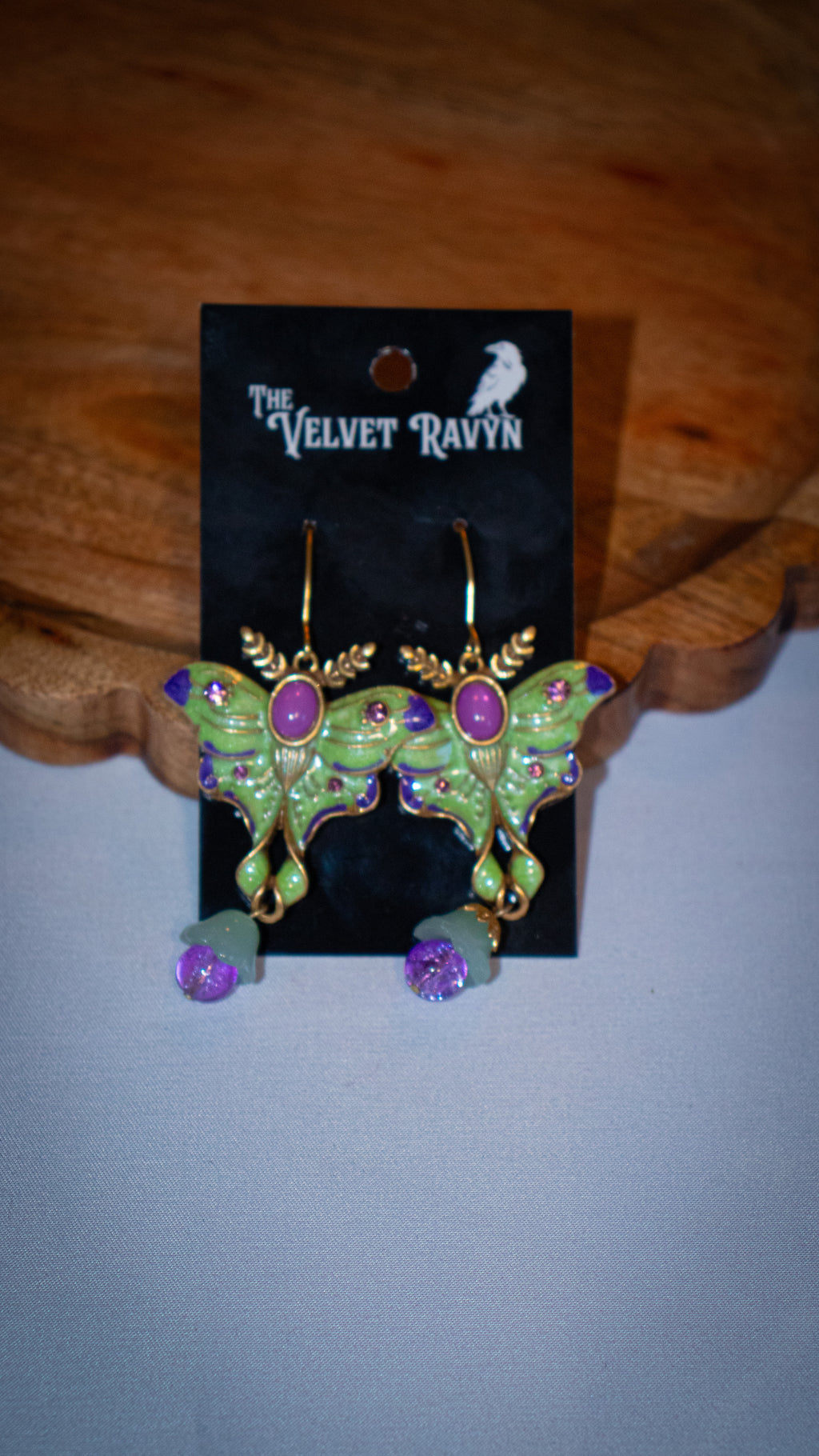 Green Moth Earrings
