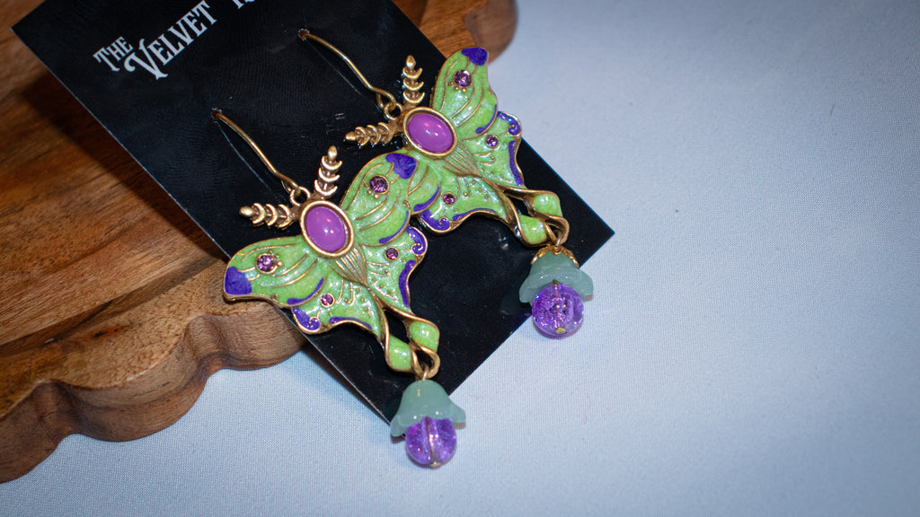 Green Moth Earrings