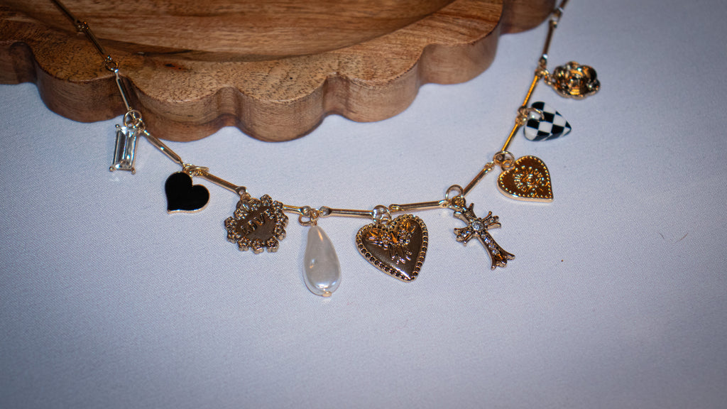 Checker Cross Charmed Necklace