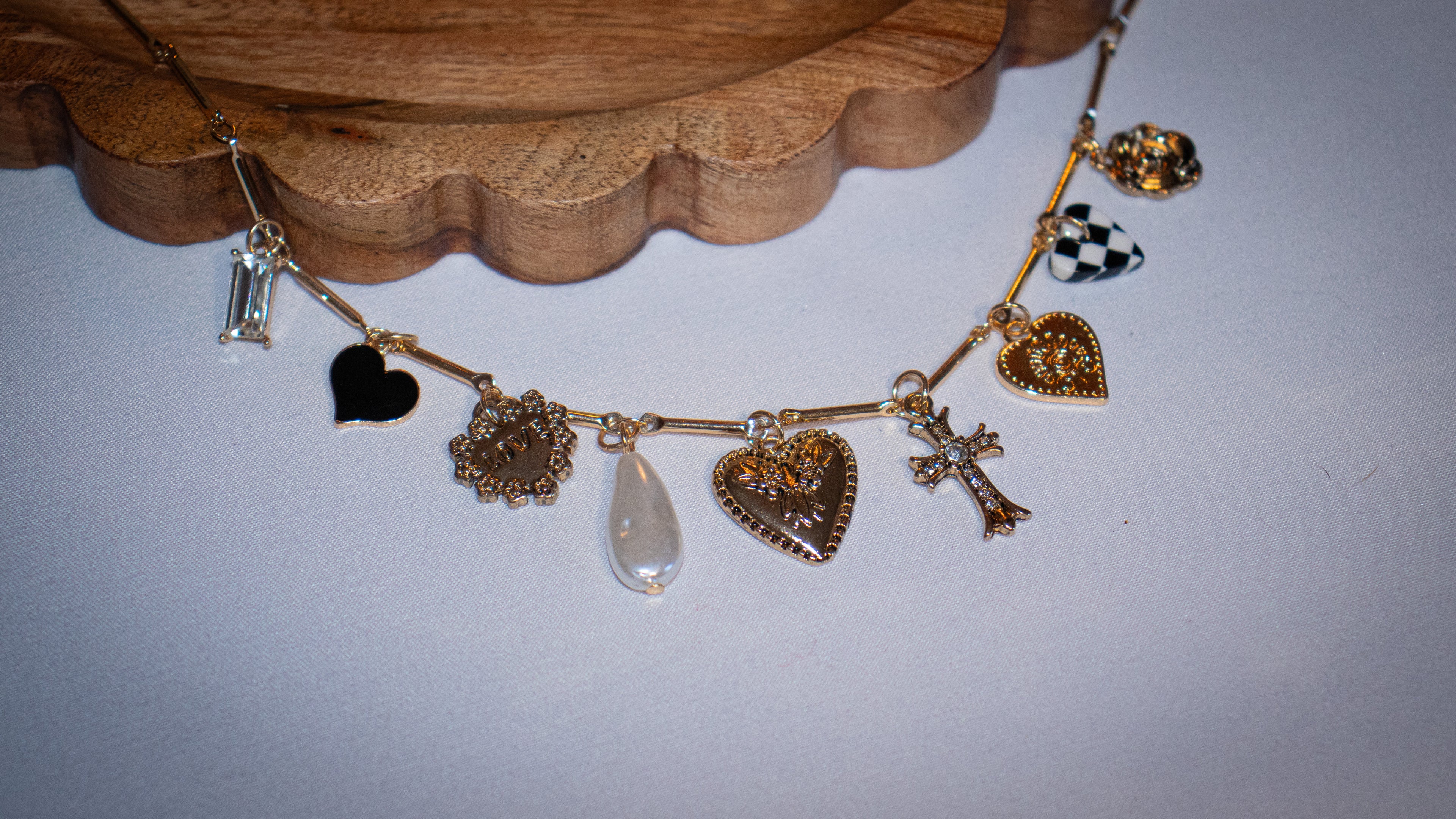 Checker Cross Charmed Necklace