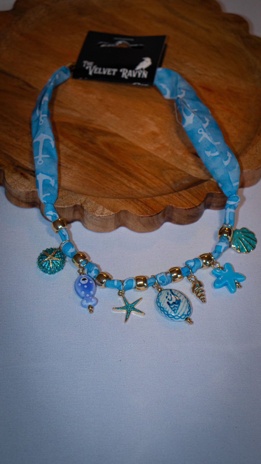 Blue Shell Charmed Scarf Necklace
